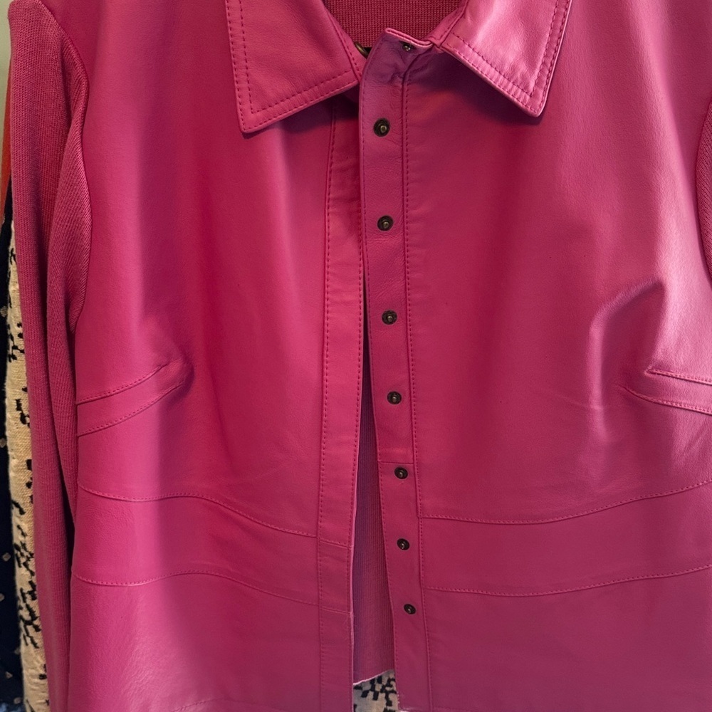NWOT Leather (Barbie) Pink Women's Mixed Media Blazer with Studded Accents - Picture 5 of 6